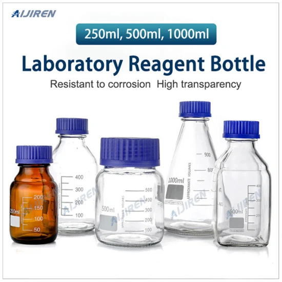 Botella de reactivo de vidrio con tapón de rosca de laboratorio de 50 ml y 100 ml con escala para muestras de almacenamiento