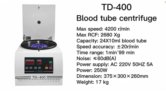 Máquina centrífuga de laboratorio de plasma de tubo de sangre de baja velocidad de sobremesa Td-400